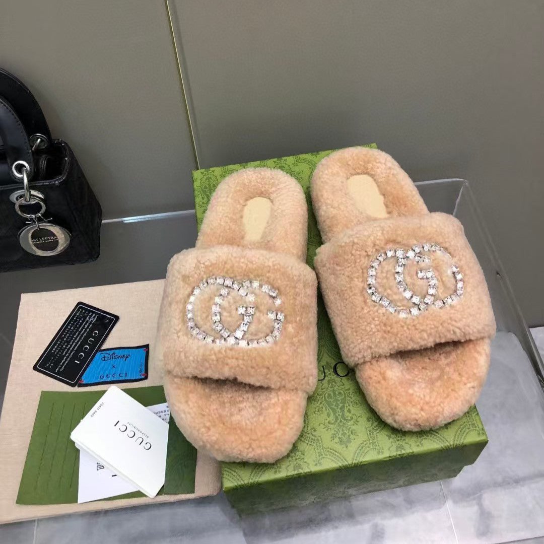 New Rhinestone Wool Slippers mysite