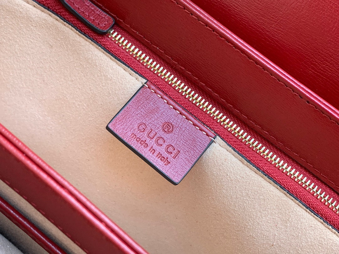 GG 1955 Horsebit Bag 25cm Red Leather Beige Canvas Gold Hardware mysite