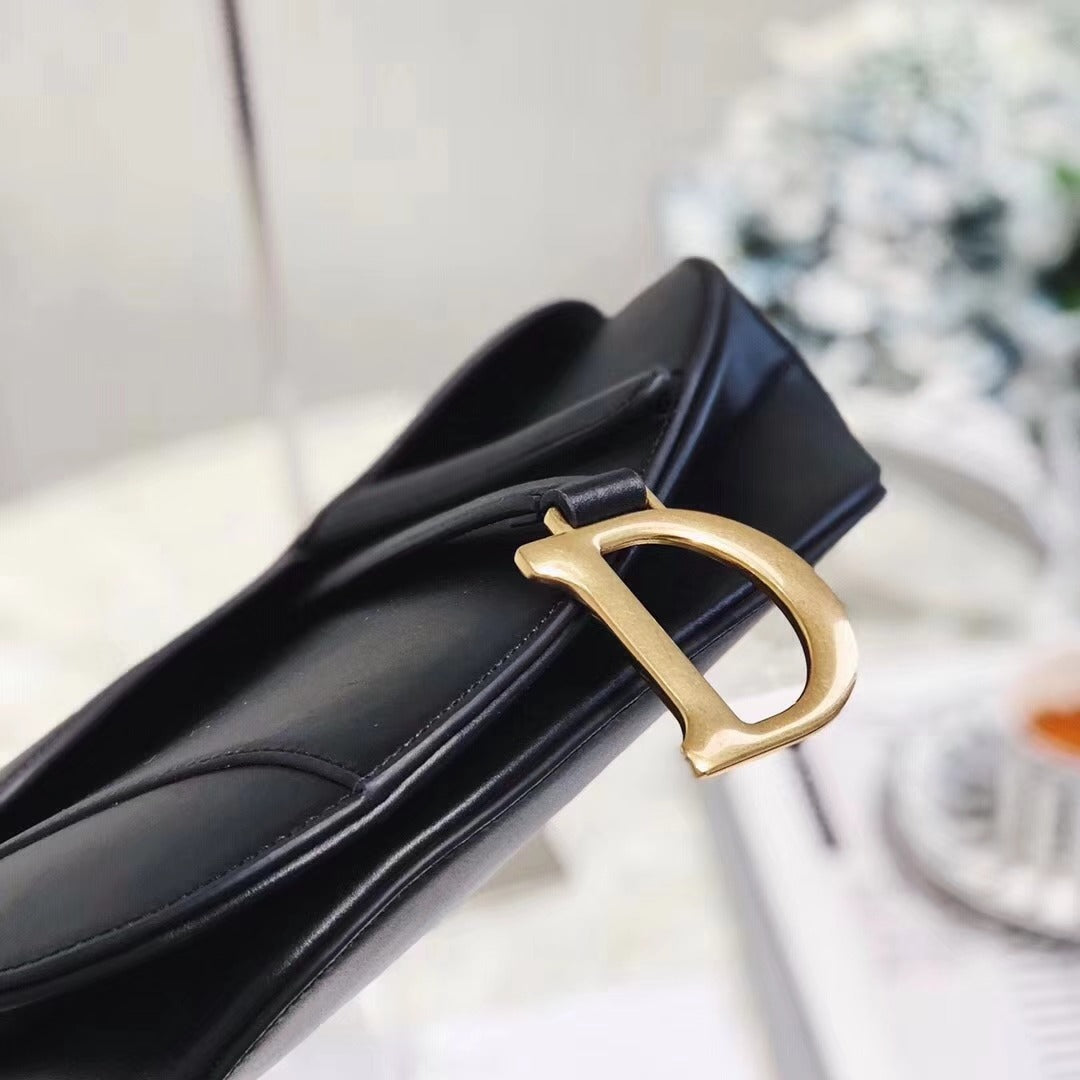 Dior Vintage Ostrich Black Leather Saddle Bag With Gold Ornaments mysite