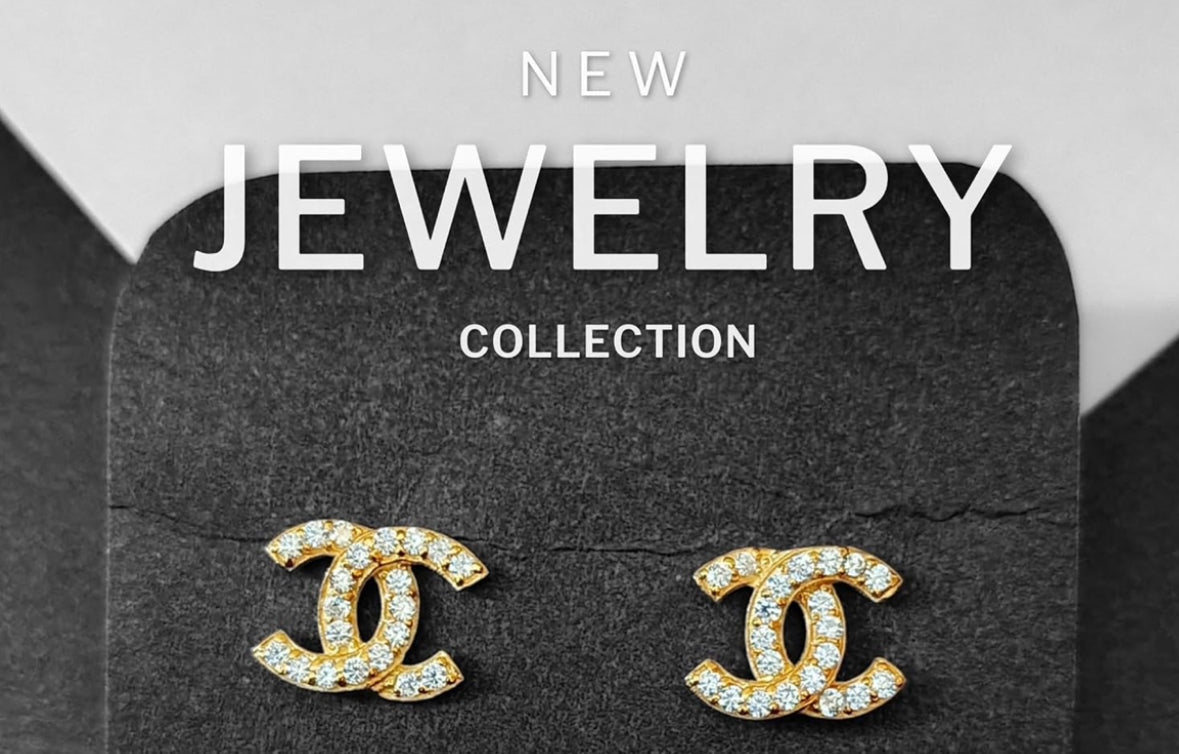 Double c logo stud with zirconia gold tone mysite