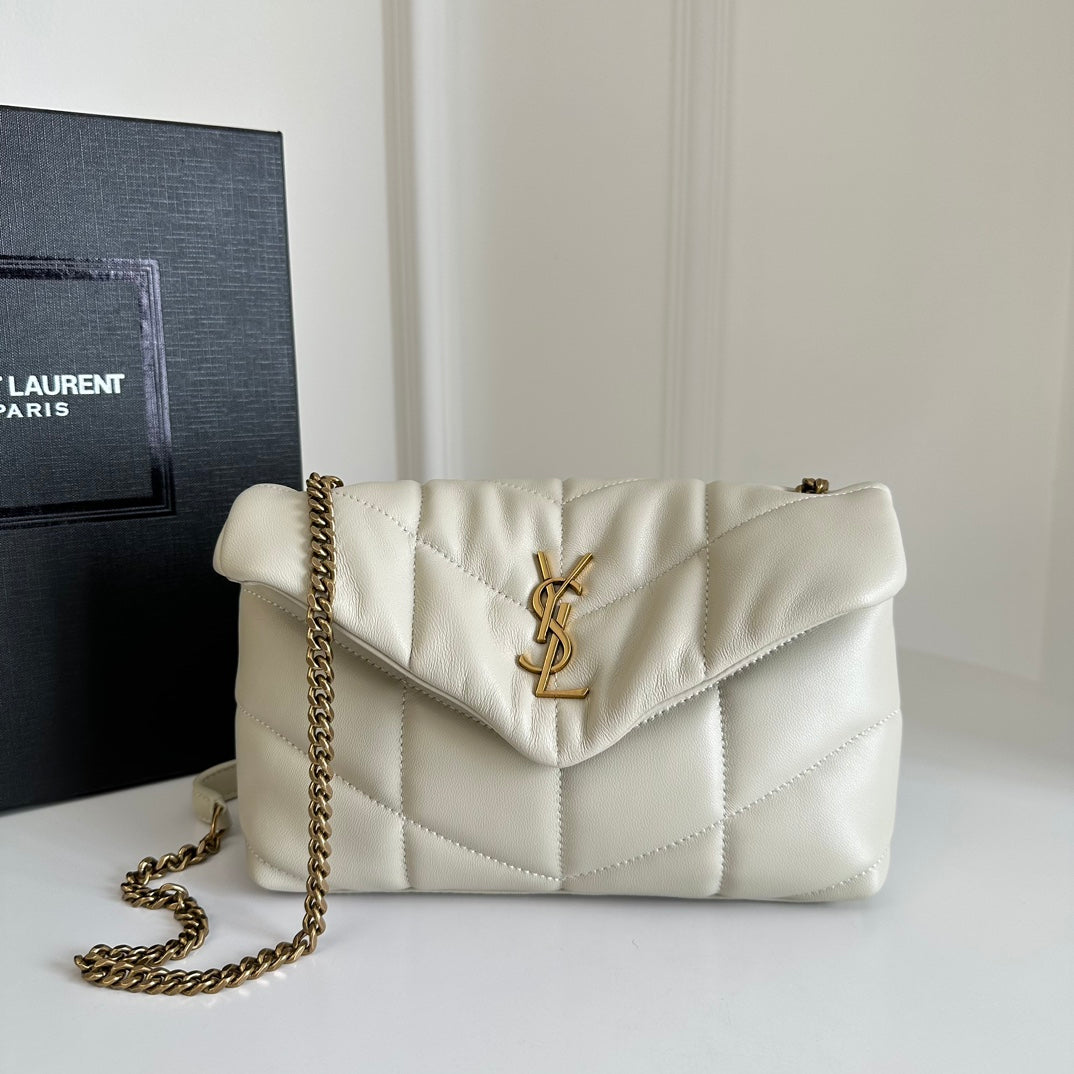 YSL  Loulou Puffer Toy Bag In Quilted Lambskin White Size 23x15.5x8.5 mysite
