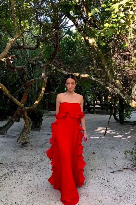 Red/Yellow a-line ruffled long Chiffon ball gown prom dress evening dress wedding guest party dress gh2951s mysite