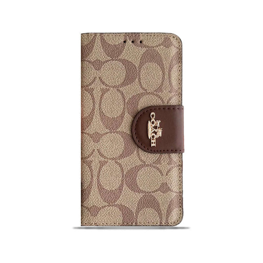 Coach iPhone Case  Leather Flip Case with Card Holder Brown-PTK241622 mysite