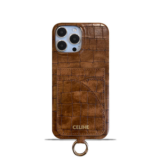 Alligator Print Celine iPhone Case With Card Holder And Strap Brown -EYP241415 mysite