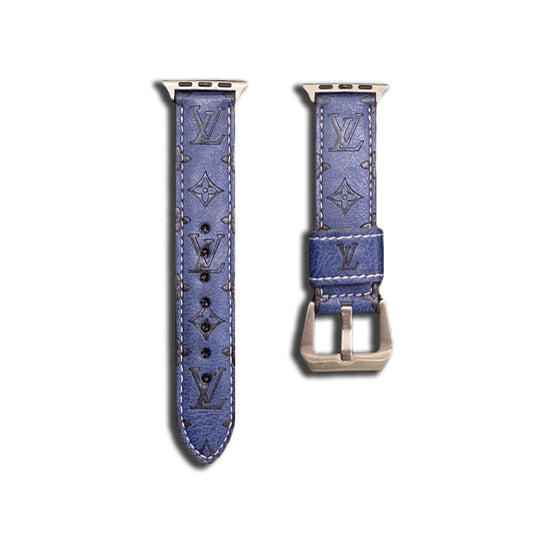 Leather Monogram Apple Watch Bands Leather Blue-YH24422 mysite