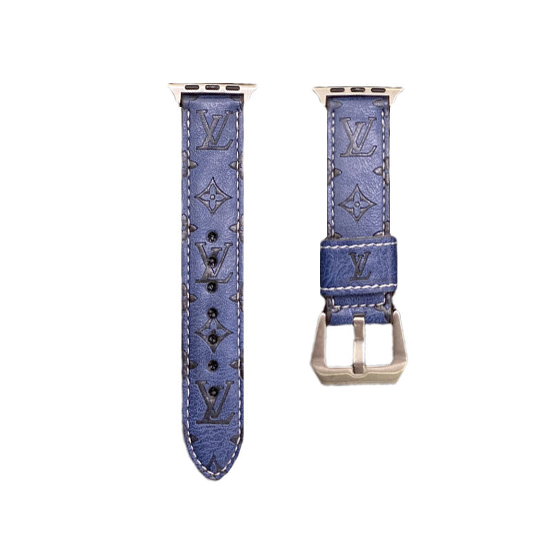 Leather Monogram Apple Watch Bands Leather Blue-YH24422 mysite