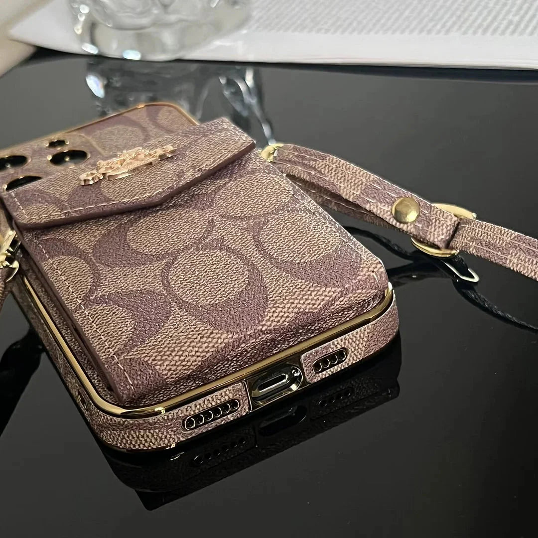 Coach Luxury Logo Accordion Card Holder Leather Crossbody Apple iPhone Cases mysite