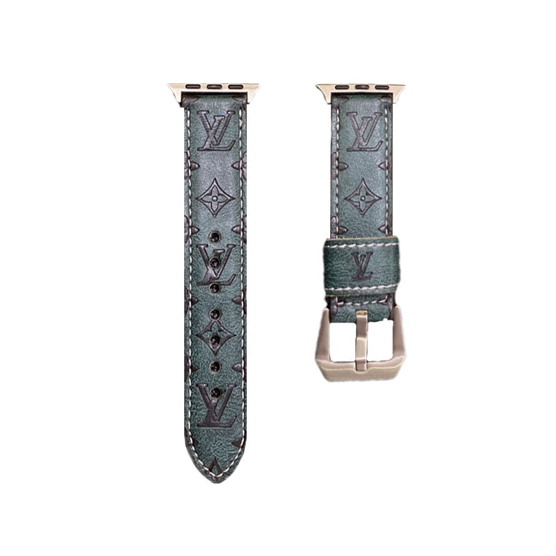 Leather Monogram Apple Watch Bands Leather Blue-YH24422 mysite