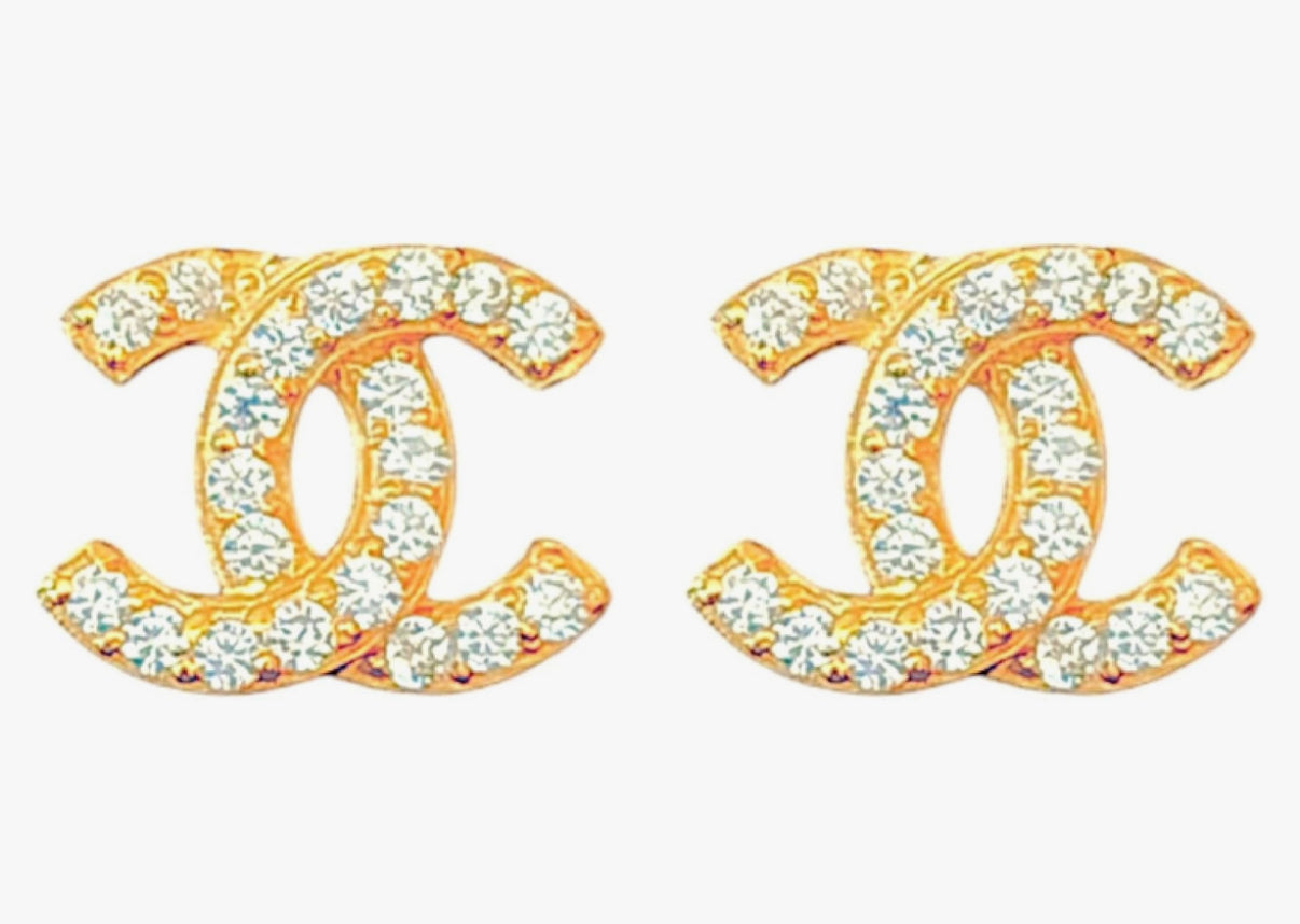 Double c logo stud with zirconia gold tone mysite