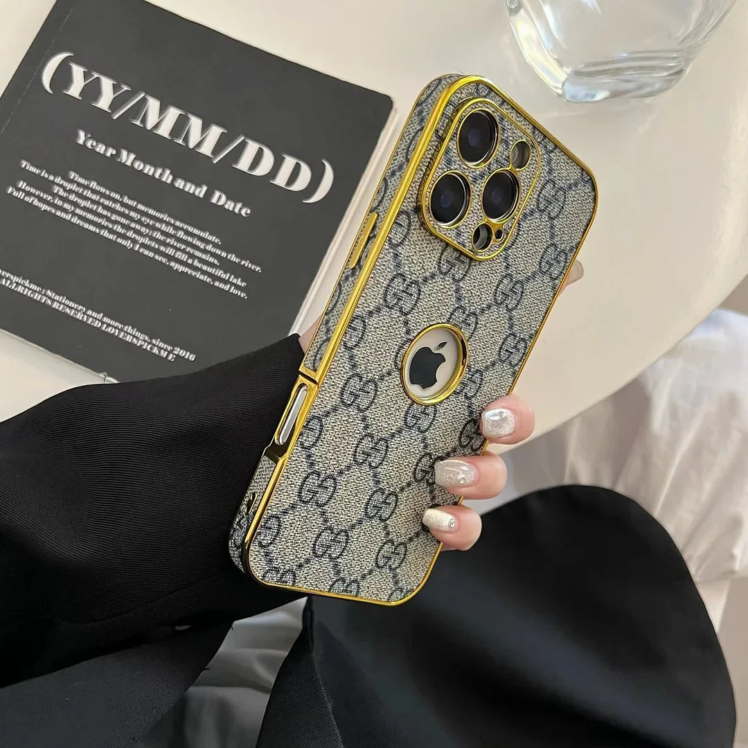 High Quality Electroplated Frame Ophidia  Leather Apple iPhone Cases mysite