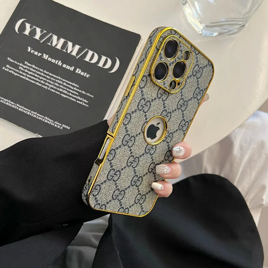 High Quality Electroplated Frame Ophidia  Leather Apple iPhone Cases mysite