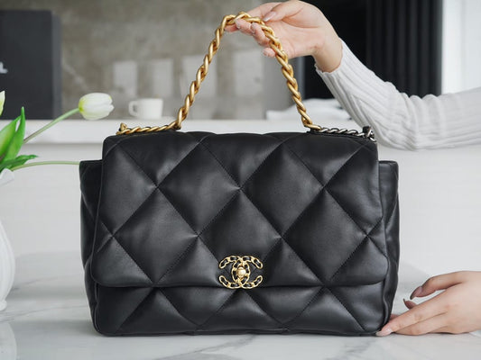 CHANEL 19BAG AS1162 black gold buckle large bag 25X36X11cm mysite