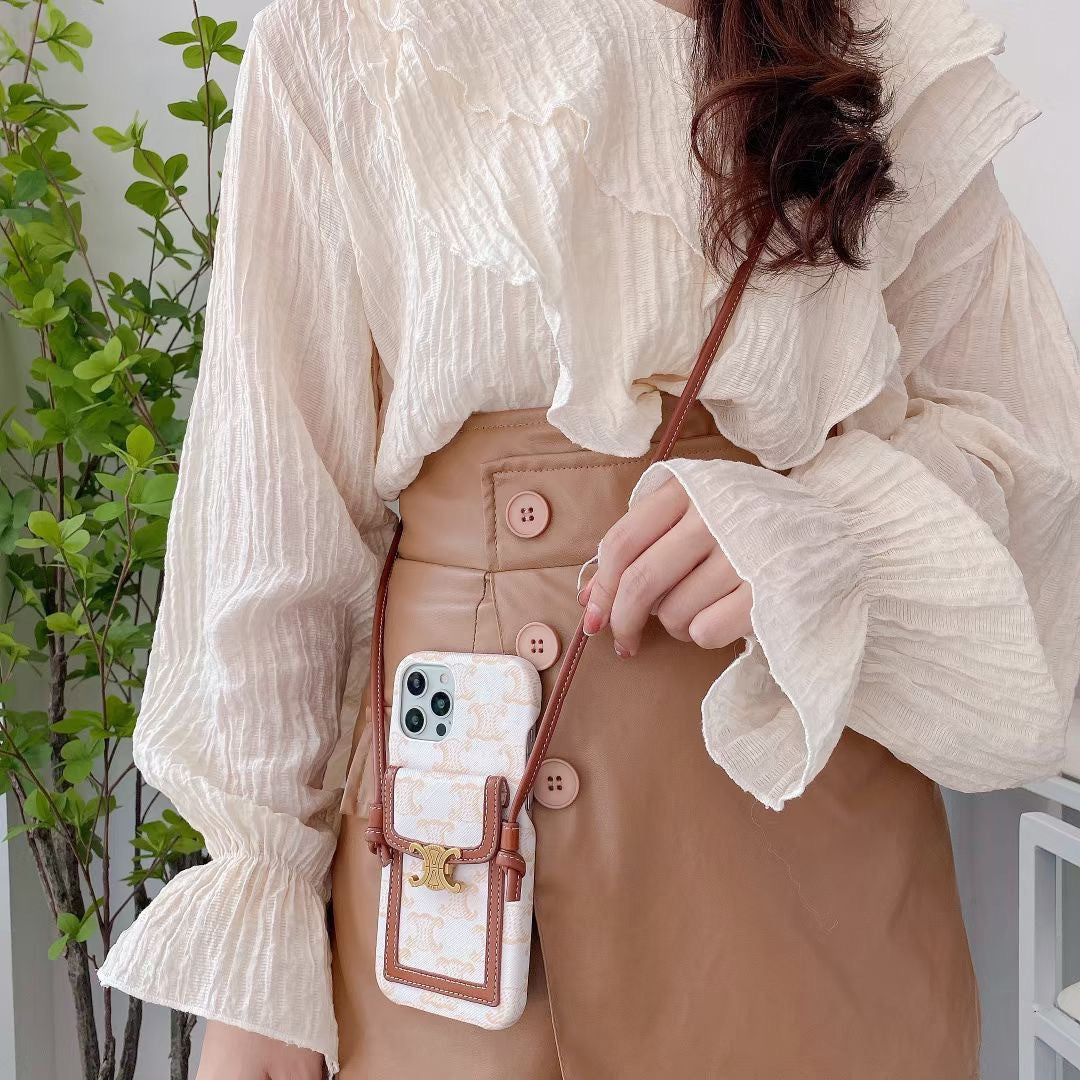 White Celine iPhone Case With Card Holder -LH240109 mysite