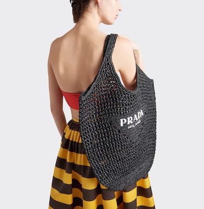 Prada Raffia Tote Bag-Black mysite