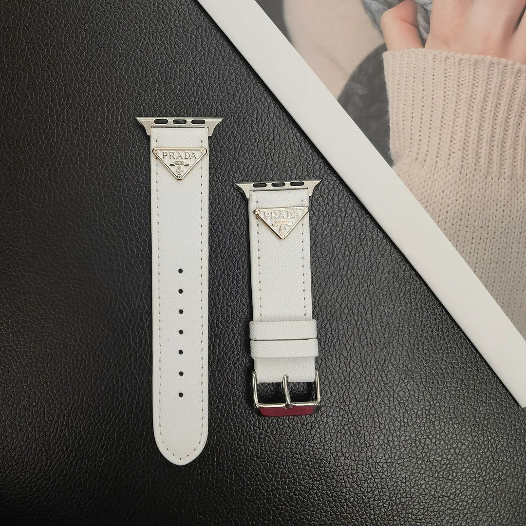 Double Triangle Monogram Label Leather Apple Watch Band mysite