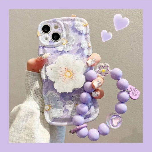 Oil Painting Flower With Bracket & Wristband For iPhone Case mysite