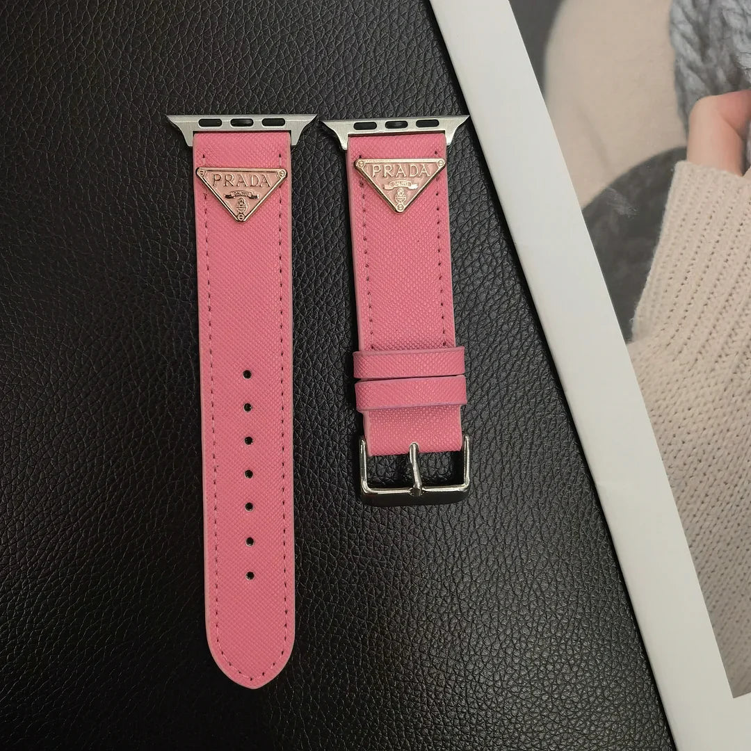 Double Triangle Monogram Label Leather Apple Watch Band mysite