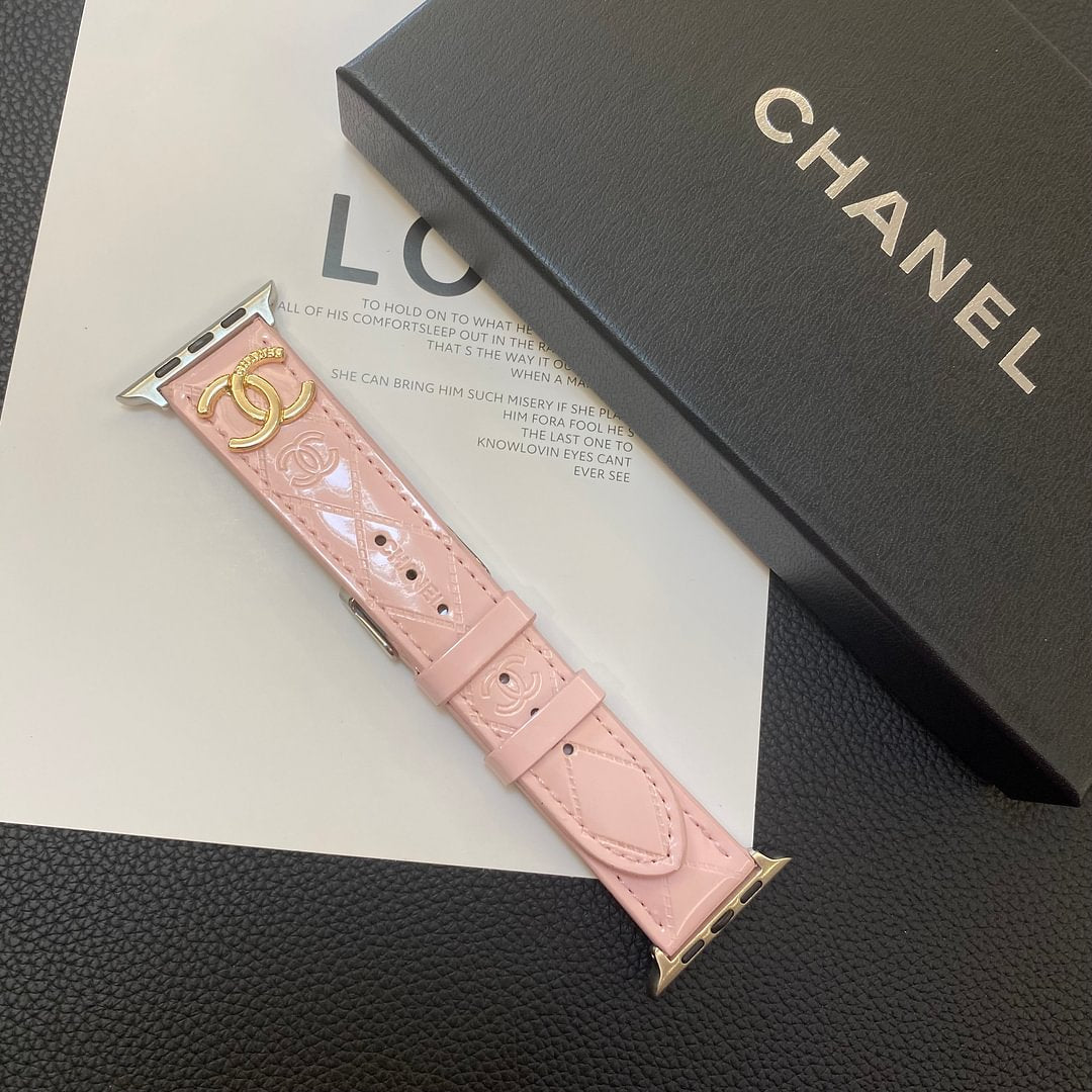 Glossy Leather Apple Watch Strap Luxury Metal Logo mysite