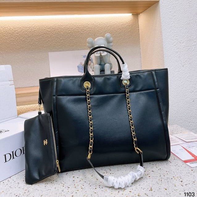 Chanel Deauville em Couro Preta Italiana Bag mysite