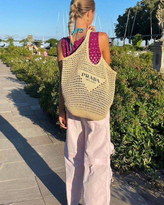 Prada Raffia Tote Bag-Khaki mysite