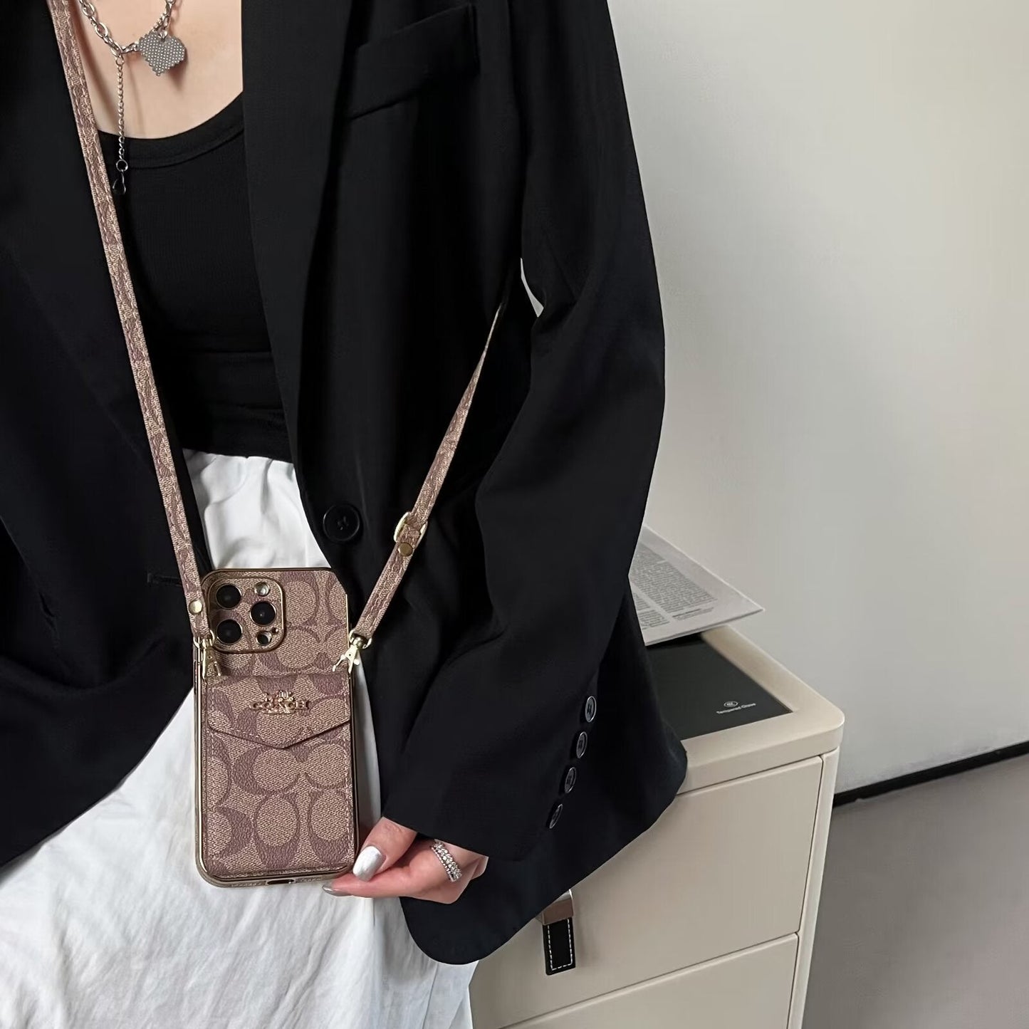 Coach Luxury Logo Accordion Card Holder Leather Crossbody Apple iPhone Cases mysite