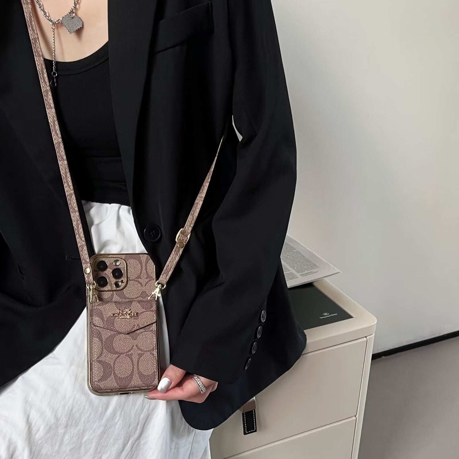 Coach Luxury Logo Accordion Card Holder Leather Crossbody Apple iPhone Cases mysite