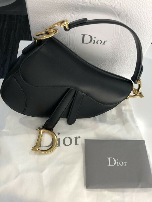 Dior Vintage Ostrich Black Leather Saddle Bag With Gold Ornaments mysite