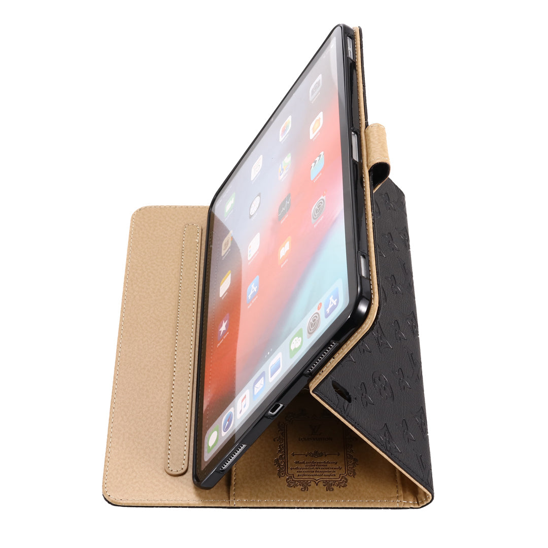 3D Embossed Canvas Monogram Holster Apple iPad Flip Cover With Stand Function mysite
