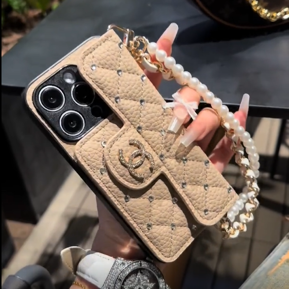 Luxury Wallet iPhone Case with Handle/Pearl Chain mysite