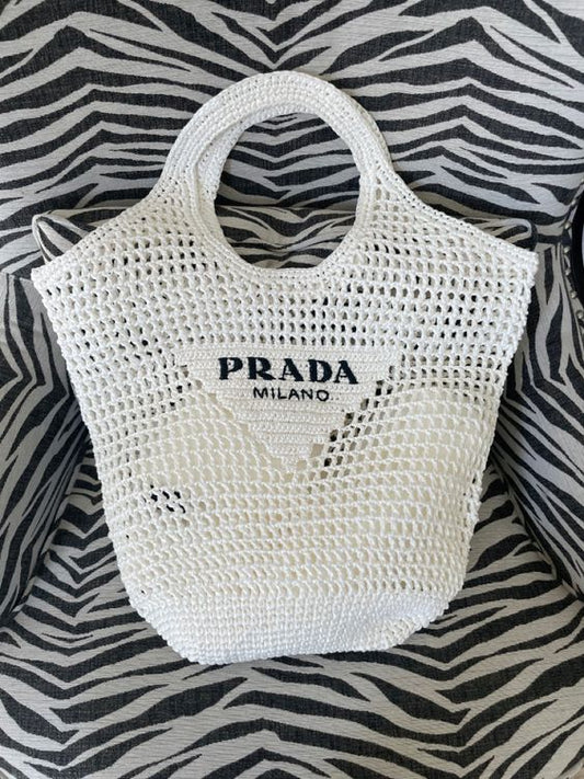 Prada Raffia Tote Bag-White mysite