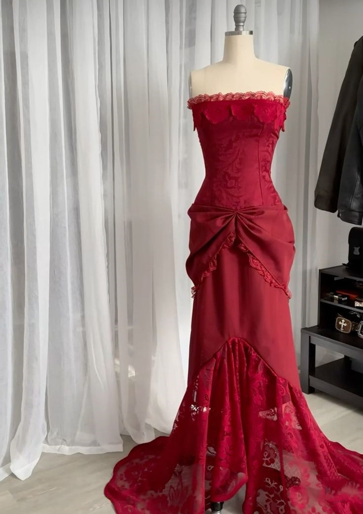 kovadresss-Red Vintage Elegant Long Lace Floor-Length Ball Gown Prom Dress gh5670s mysite