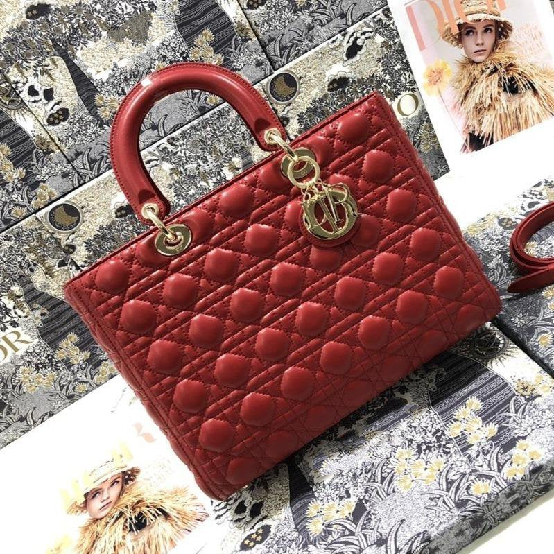 LARGE LADY BAG 32CM RED CANNAGE LAMBSKIN mysite