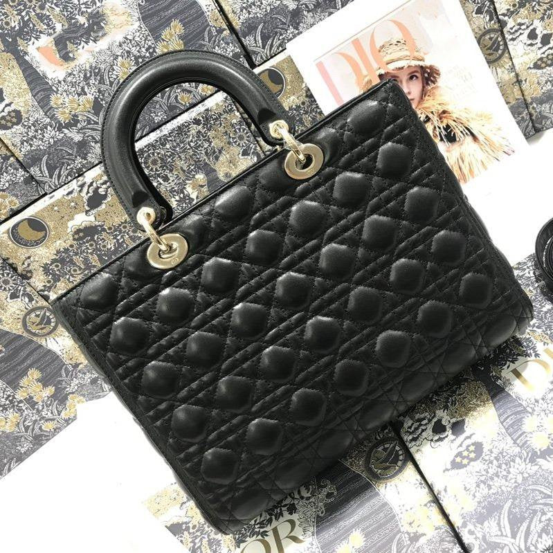 LARGE LADY BAG 32CM BLACK CANNAGE LAMBSKIN mysite