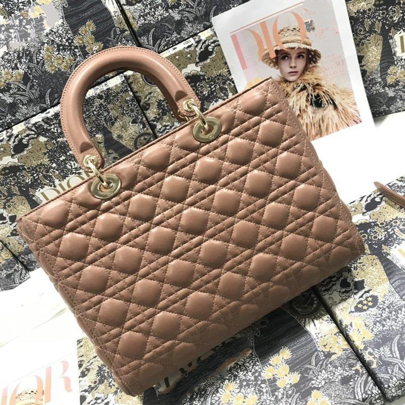 LARGE LADY BAG 32CM BEIGE CANNAGE LAMBSKIN mysite