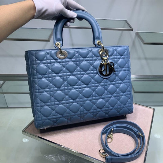 LARGE LADY BAG 32CM BLUE CANNAGE LAMBSKIN mysite