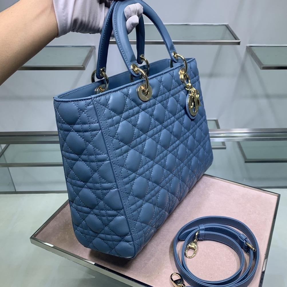 LARGE LADY BAG 32CM BLUE CANNAGE LAMBSKIN mysite