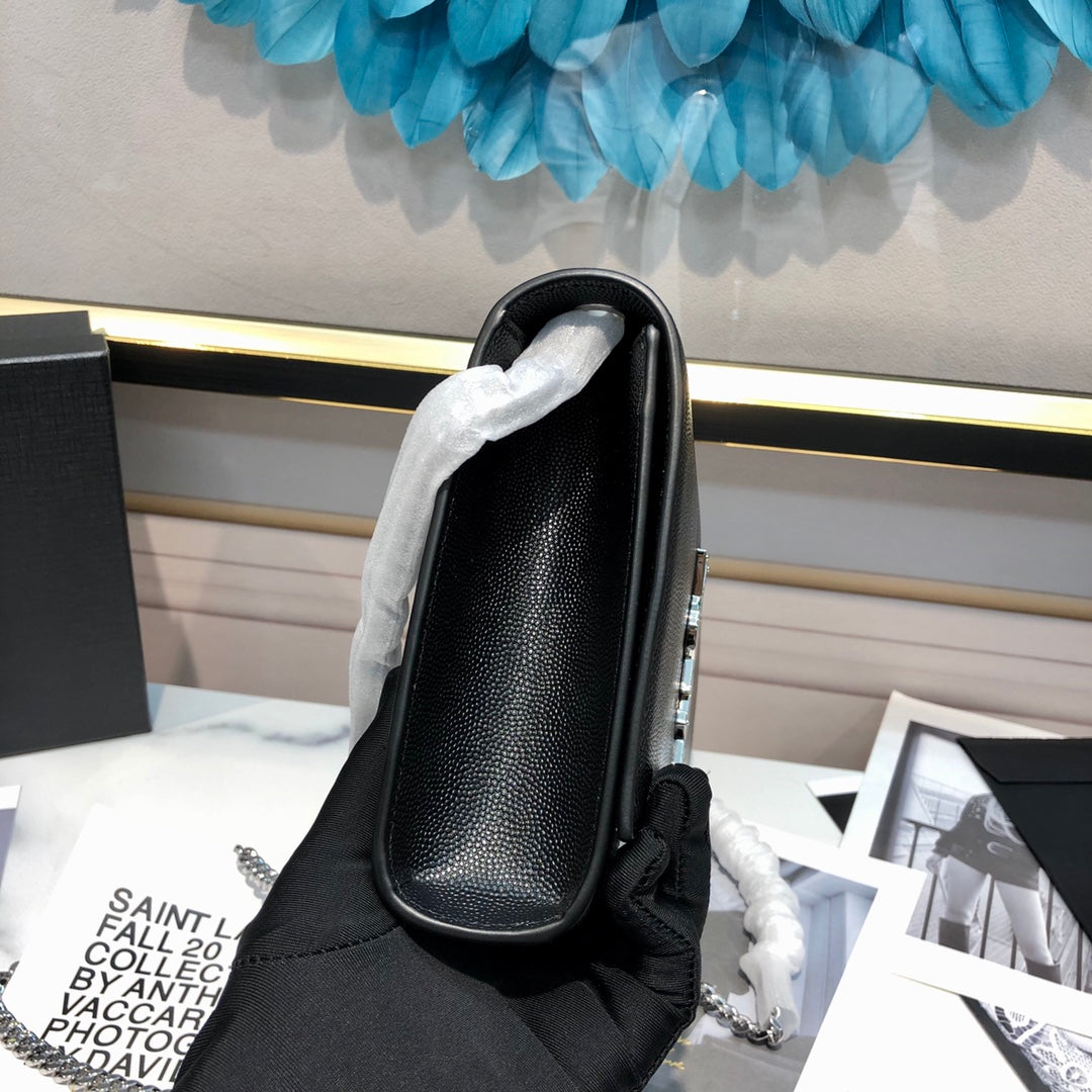 kate medium 24cm black grained calfskin silver hardware mysite