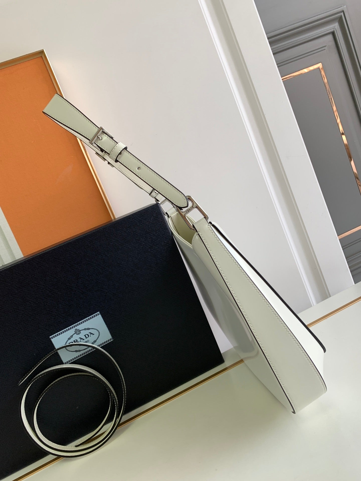 CLEO 30 WHITE BLACK BRUSHED LEATHER SHOULDER BAG mysite