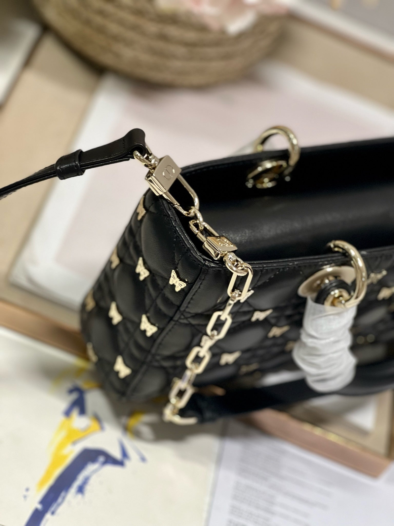 MEDIUM LADY D-JOY 26 BUTTERFLY STUD BLACK LAMBSKIN mysite