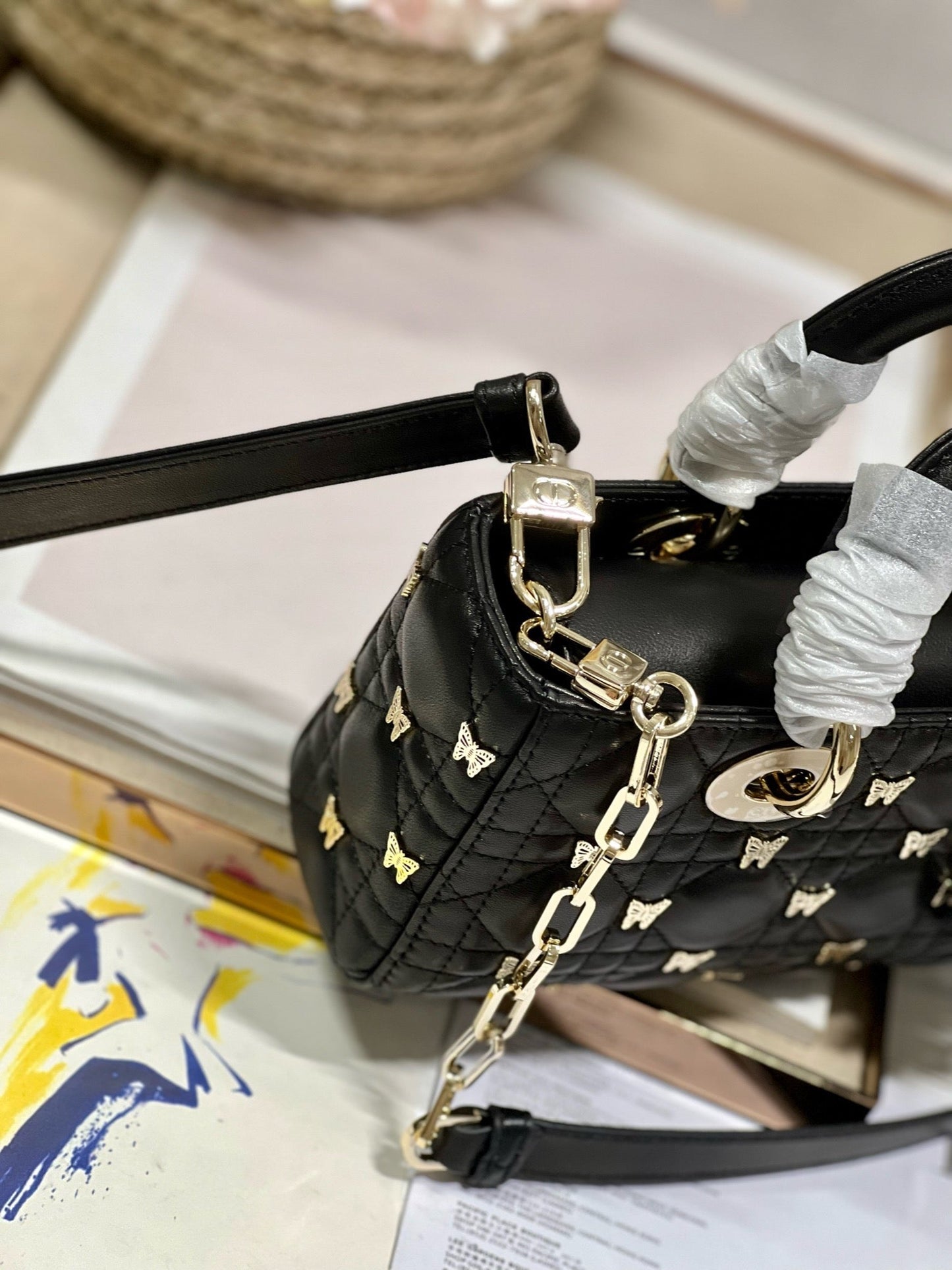 SMALL LADY D-JOY 22 BUTTERFLY STUD BLACK LAMBSKIN mysite