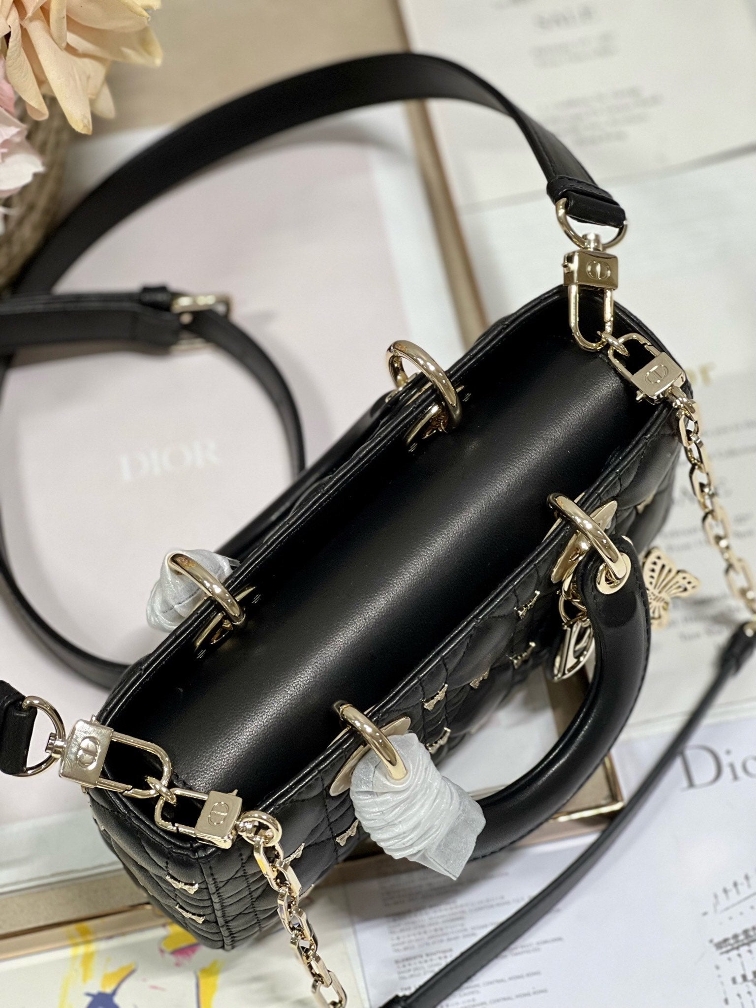 SMALL LADY D-JOY 22 BUTTERFLY STUD BLACK LAMBSKIN mysite