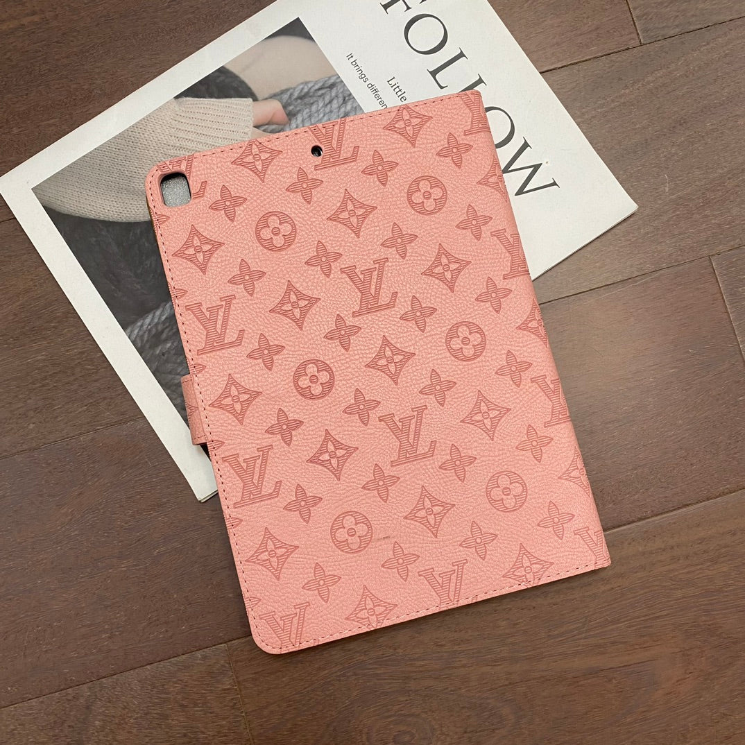 3D Embossed Canvas Monogram Holster Apple iPad Flip Cover With Stand Function mysite