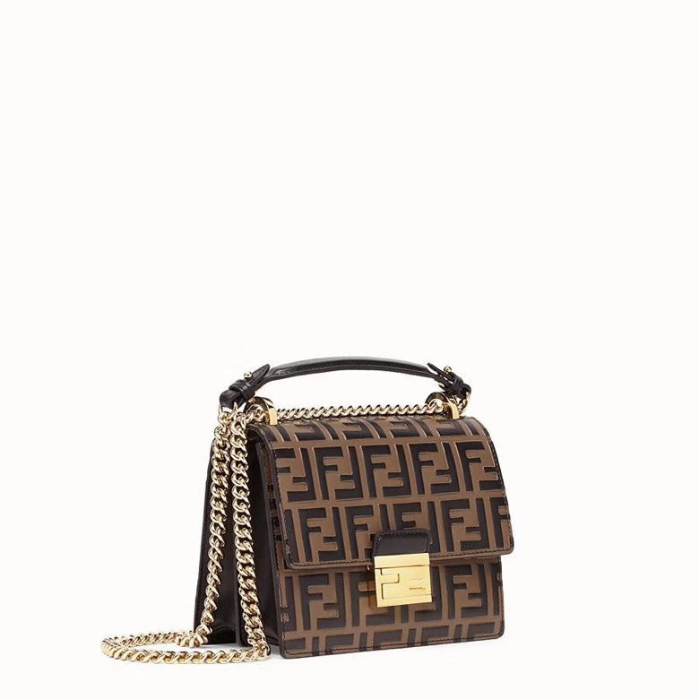 FENDI KANI 19 BAG IN BLACK MIX CHOCOLATE BROWN CALFSKIN WITH GOLD HARDWARE mysite