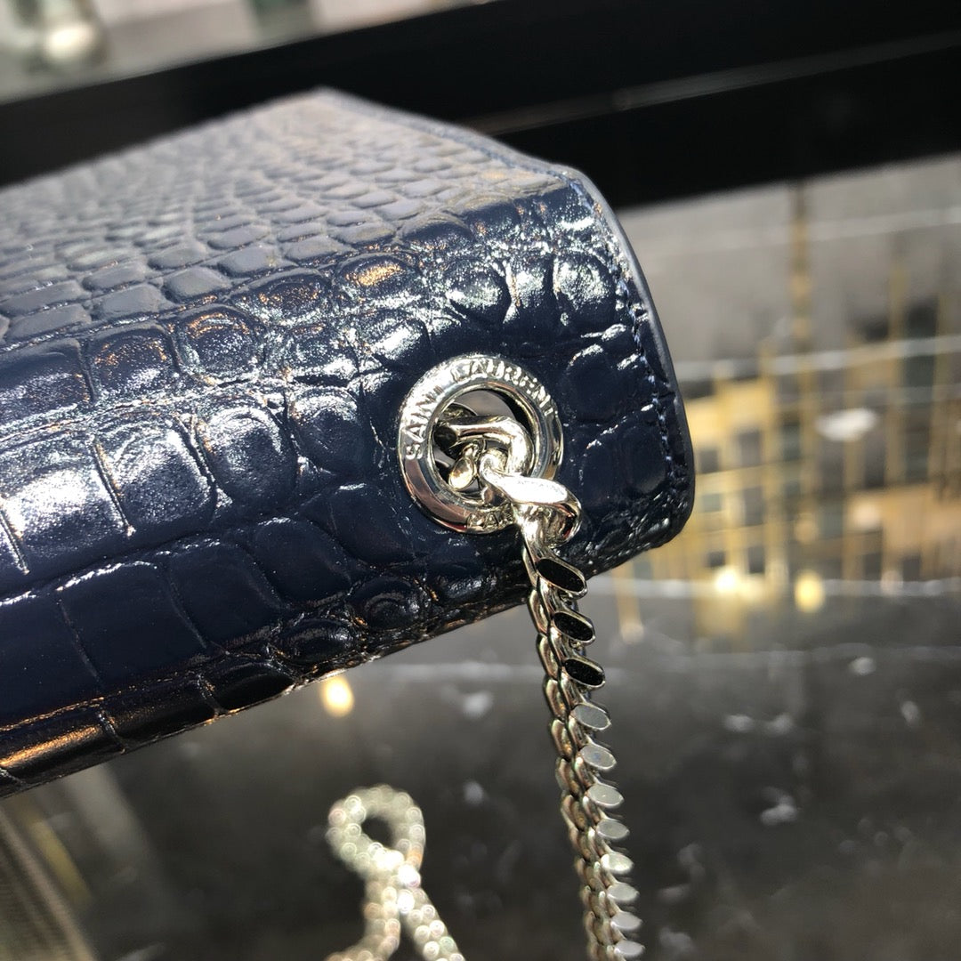 KATE TASSEL 24 IN NAVY BLUE CROCODILE PATTERN CALFSKIN SILVER HARDWARE mysite