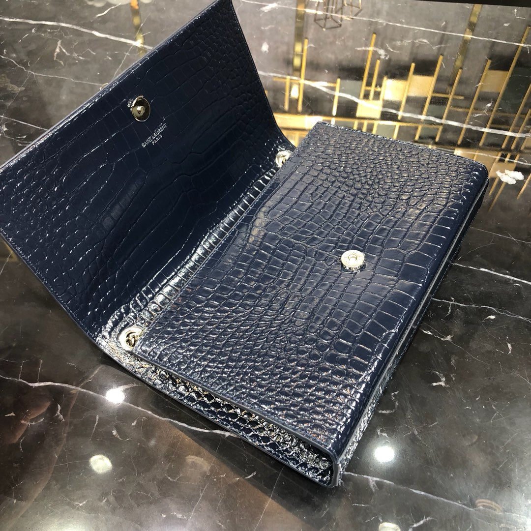 KATE TASSEL 24 IN NAVY BLUE CROCODILE PATTERN CALFSKIN SILVER HARDWARE mysite