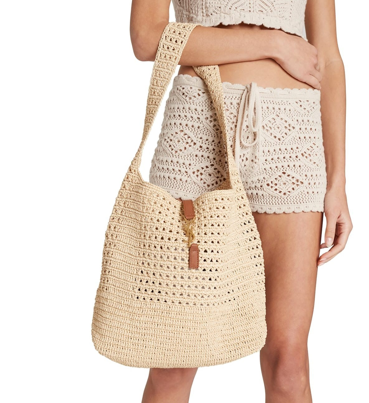 SAINT LAURENT Hobo YSL Shoulder Bag in Raffia mysite
