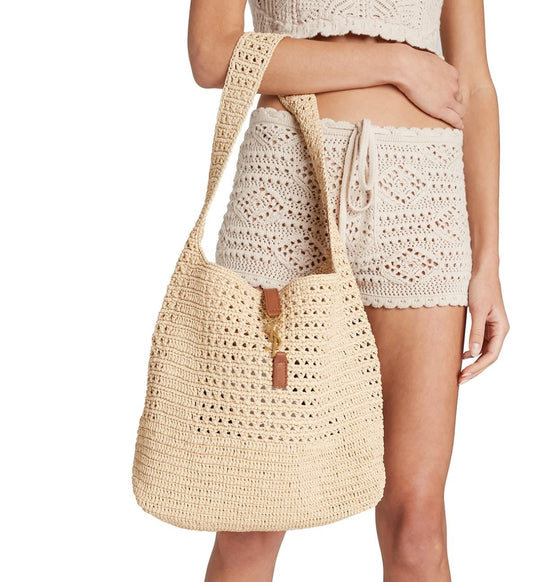 SAINT LAURENT Hobo YSL Shoulder Bag in Raffia mysite