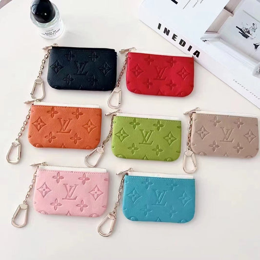 Colorful LV-Inspired Embossed Coin Pouch Collection with Chain Clips mysite