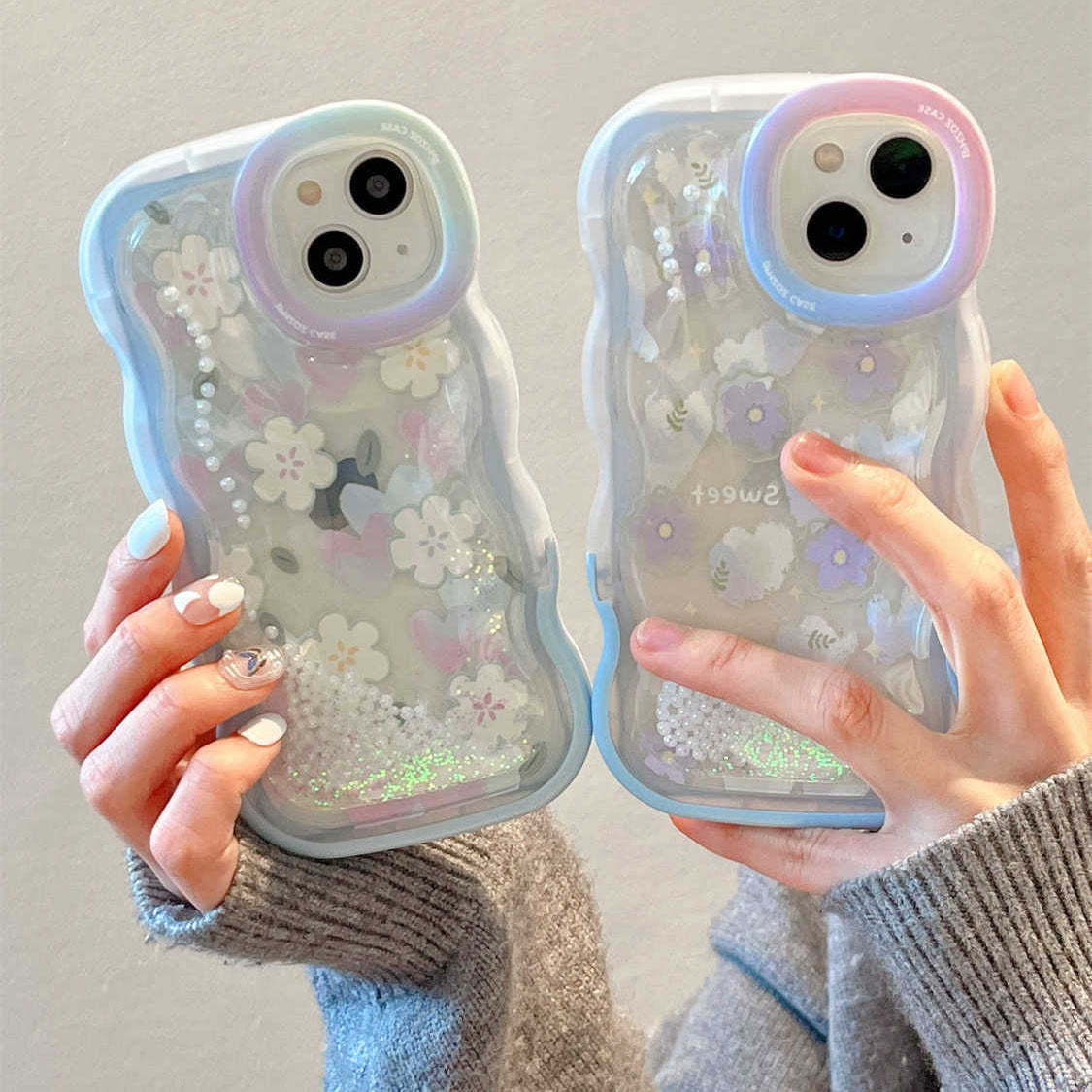 Quicksand Pearl Flower With Bracket For iPhone Case mysite