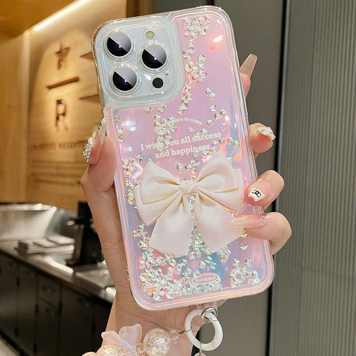 Quicksand Gradient Color Bow-knot With Wristband For iPhone Case mysite